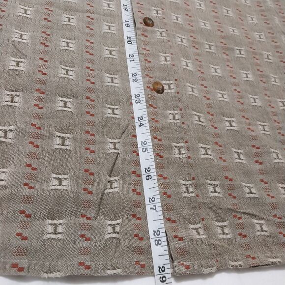 Planks shirt Mens Large brown geometric button up short sleeve Retro Unique - Picture 6 of 7